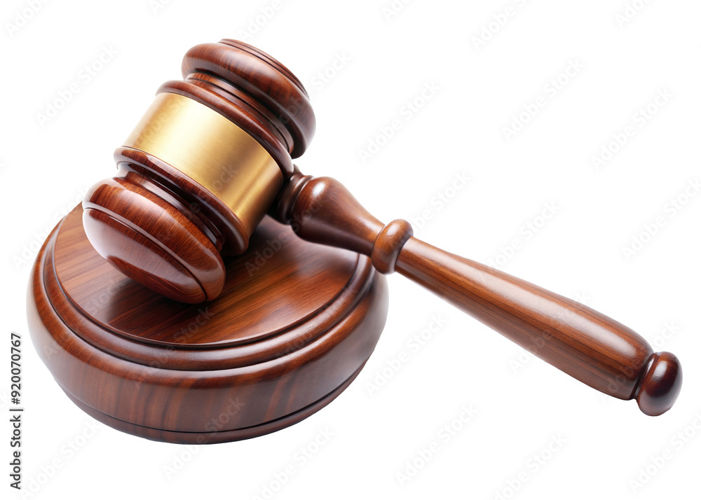 Wooden judge's gavel on a round base for legal decisions isolated on transparent background Wooden judge's gavel on a round base for legal decisions isolated on transparent background