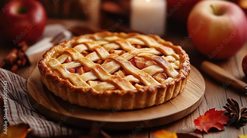 Fall apple pie recipe, delicious and cozy, close-up, inviting Fall apple pie recipe, delicious and cozy, close-up, inviting