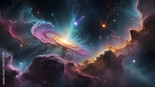 space view with galaxy and quasar in the centre