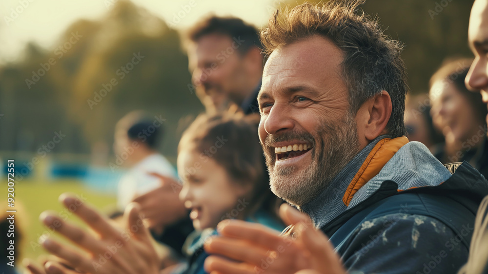 Fototapeta premium Engaged Dad Clapping for His Children’s Performance 