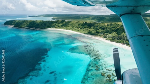 Picture the airplane landing on a remote island airstrip, the turquoise waters and sandy beaches visible from your window.