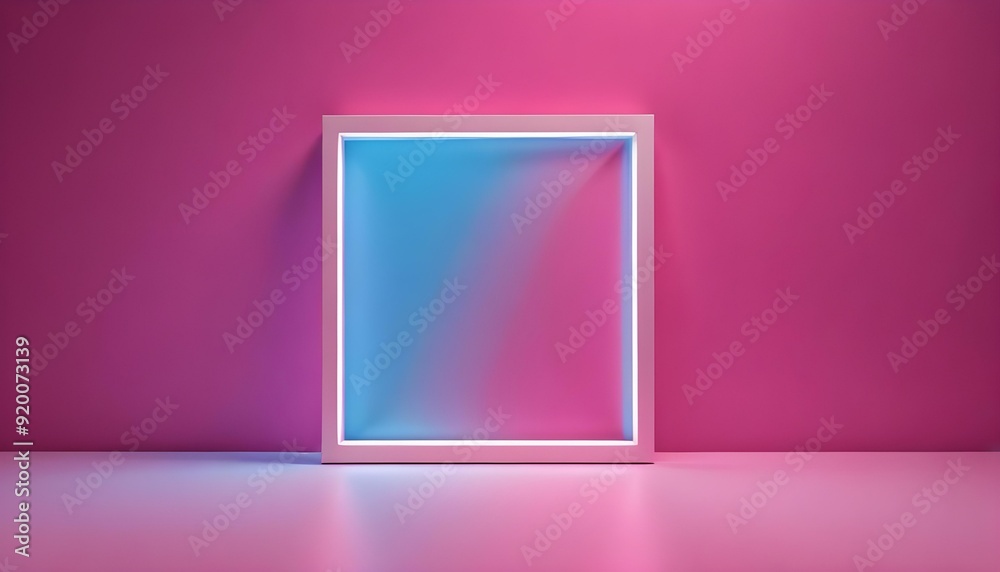 A thin white square frame floating slightly above a fuchsia pink background, with clear, crisp lines. A thin white square frame floating slightly above a fuchsia pink background, with clear, crisp lines.