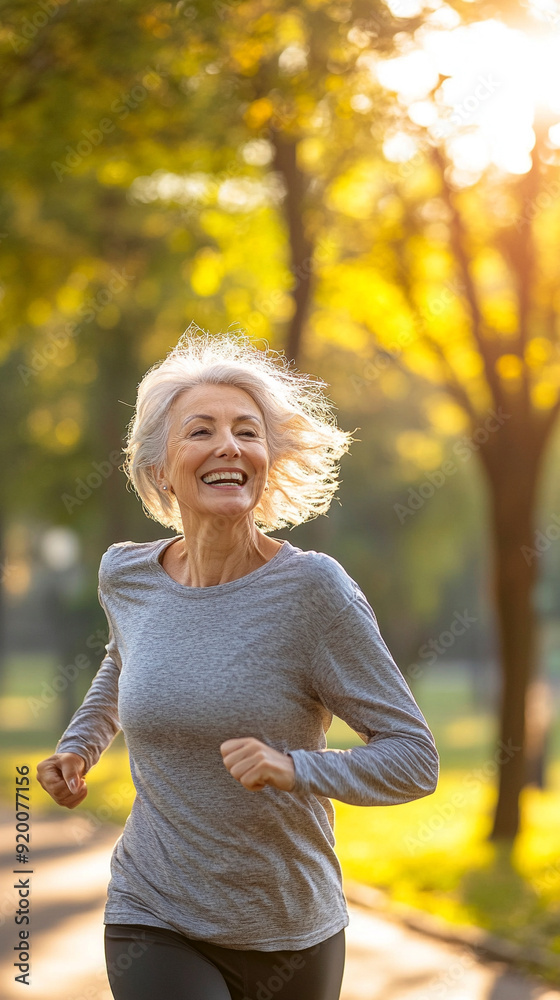 Happy senior woman exercising in park on sunny day Happy senior woman exercising in park on sunny day