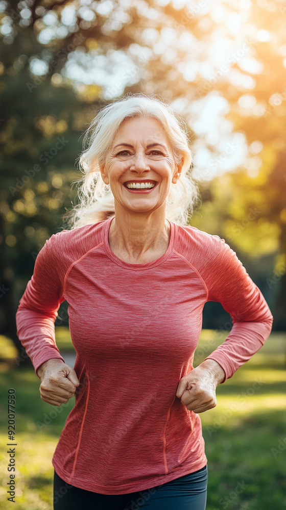 Happy senior woman exercising in park on sunny day Happy senior woman exercising in park on sunny day