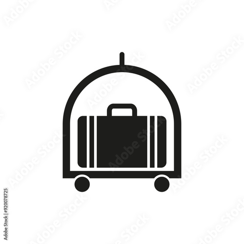 Luggage cart icon. Black silhouette design. Minimalist travel symbol. White background.