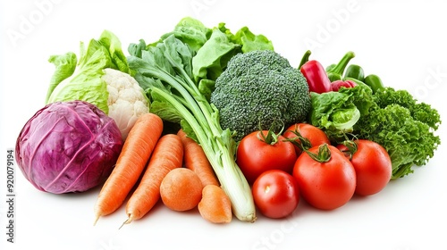  Fresh vegetables in a wooden box isolated from white background stock photo