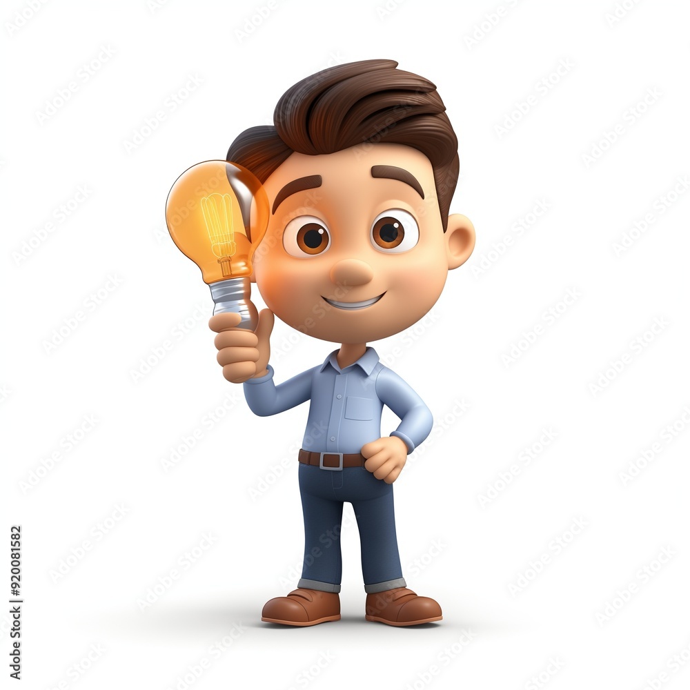 Creative Idea Concept Illustration with Cartoon Man Holding Light Bulb for Innovation, Brainstorming, and Business Inspiration Creative Idea Concept Illustration with Cartoon Man Holding Light Bulb for Innovation, Brainstorming, and Business Inspiration