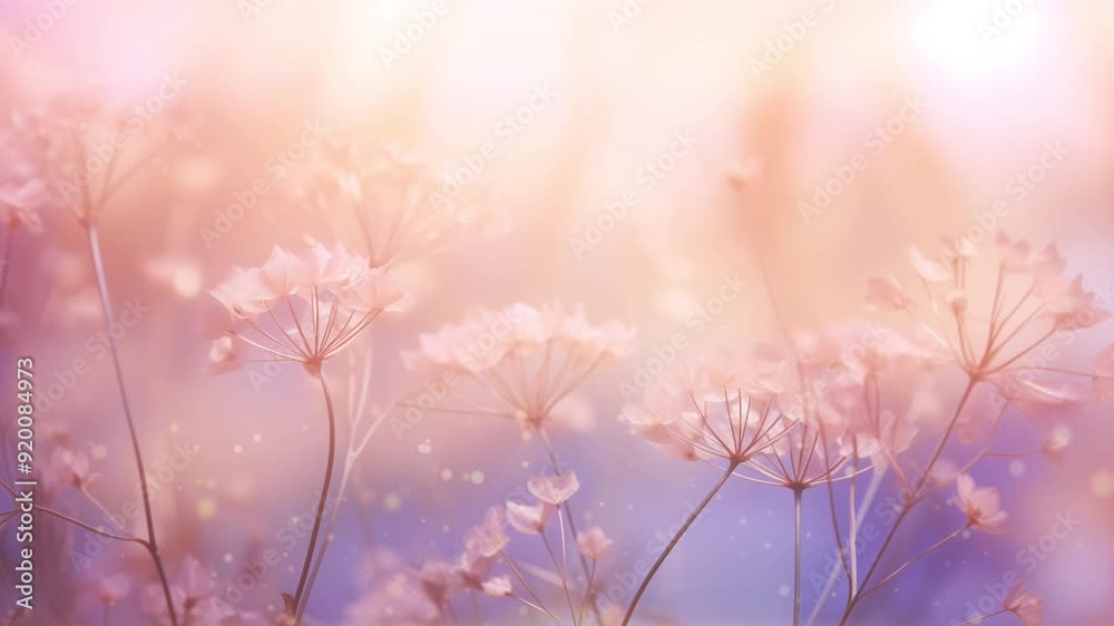 Vibrant pink flowers dance lightly in the breeze as golden sunlight filters through a tranquil summer landscape, background Vibrant pink flowers dance lightly in the breeze as golden sunlight filters through a tranquil summer landscape, background