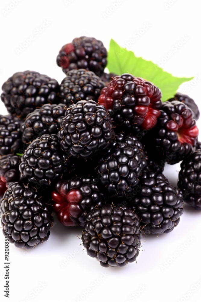 High quality photo of fresh blackberries for baby food on a clean white background High quality photo of fresh blackberries for baby food on a clean white background
