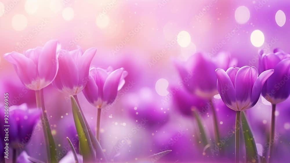 A vibrant display of blooming purple tulips fills the garden, showcasing nature’s beauty under the warm spring sunlight, light bokeh A vibrant display of blooming purple tulips fills the garden, showcasing nature’s beauty under the warm spring sunlight, light bokeh
