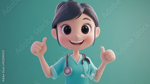 3d render cute nurse showing thumbs up. 3d nurse. Illustrations