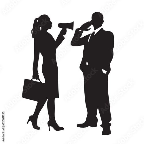 Woman with megaphone and boss