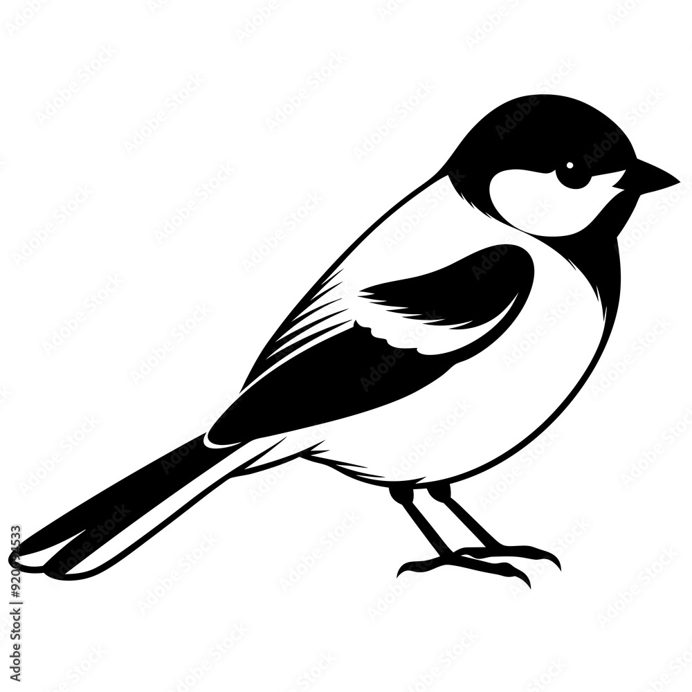 Capped chickadee isolated on white, capped chickadee vector illustration, bird vector art, capped chickadee silhouette, penguin with cream vector icon, animales line art, eps Capped chickadee isolated on white, capped chickadee vector illustration, bird vector art, capped chickadee silhouette, penguin with cream vector icon, animales line art, eps