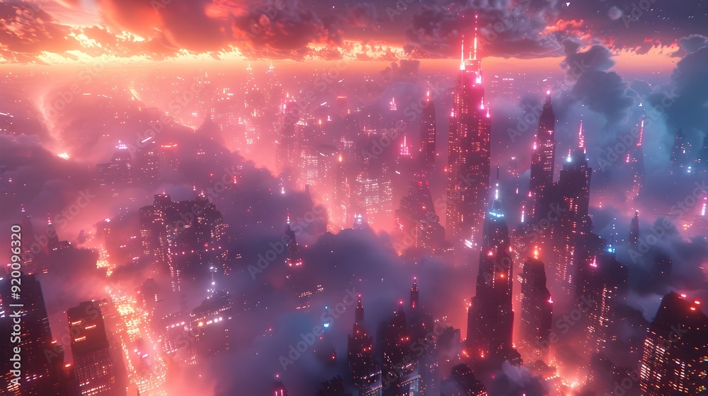 Mesmerizing Futuristic Cityscape Bathed in Glimmering Neon Lights and Vibrant Ambiance Mesmerizing Futuristic Cityscape Bathed in Glimmering Neon Lights and Vibrant Ambiance