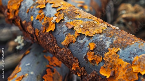 A rusted metal exhaust pipe covered in flakes and patches of orange and brown rust.