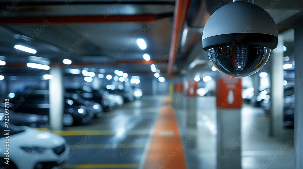 High-tech ip security camera in parking garage safet High-tech ip security camera in parking garage safet