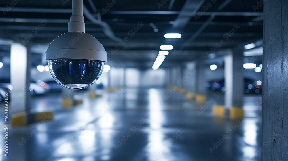 High-tech ip security camera in parking garage safet High-tech ip security camera in parking garage safet