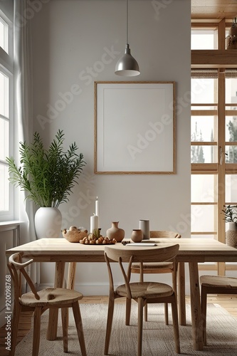 Mockup frame in minimalist cozy interior background, 3d render