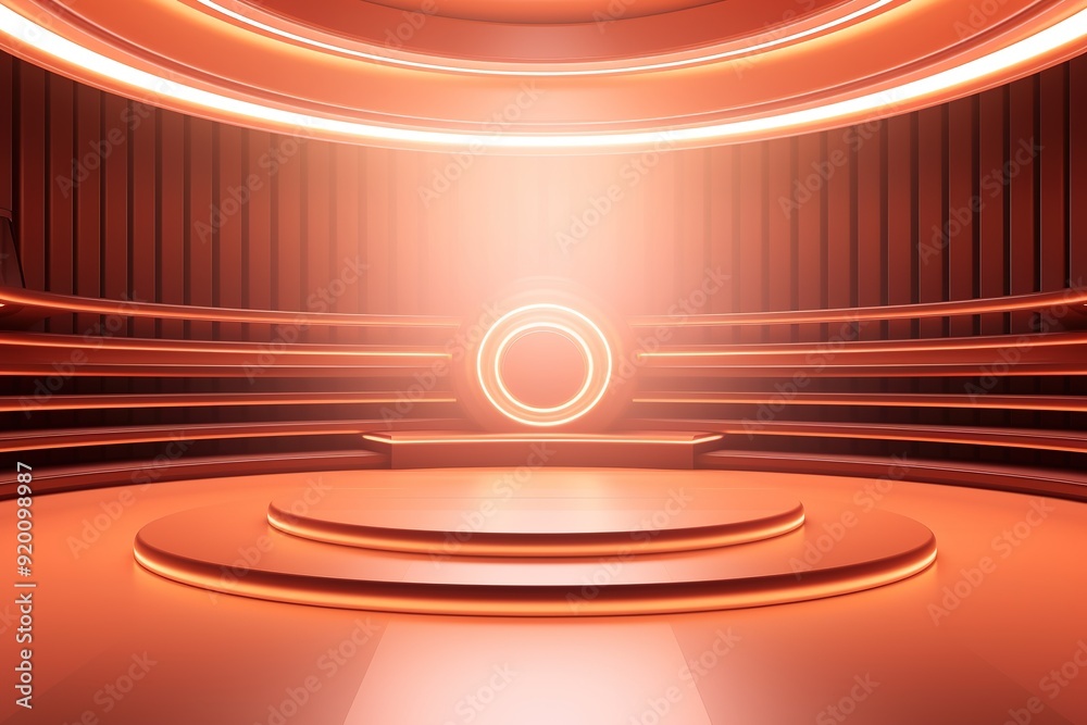 Obraz premium Abstract orange platform with glowing light.