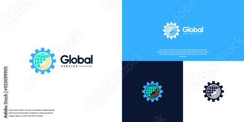 digital mechanical logo, global services, electrical engineering, logo design illustration.