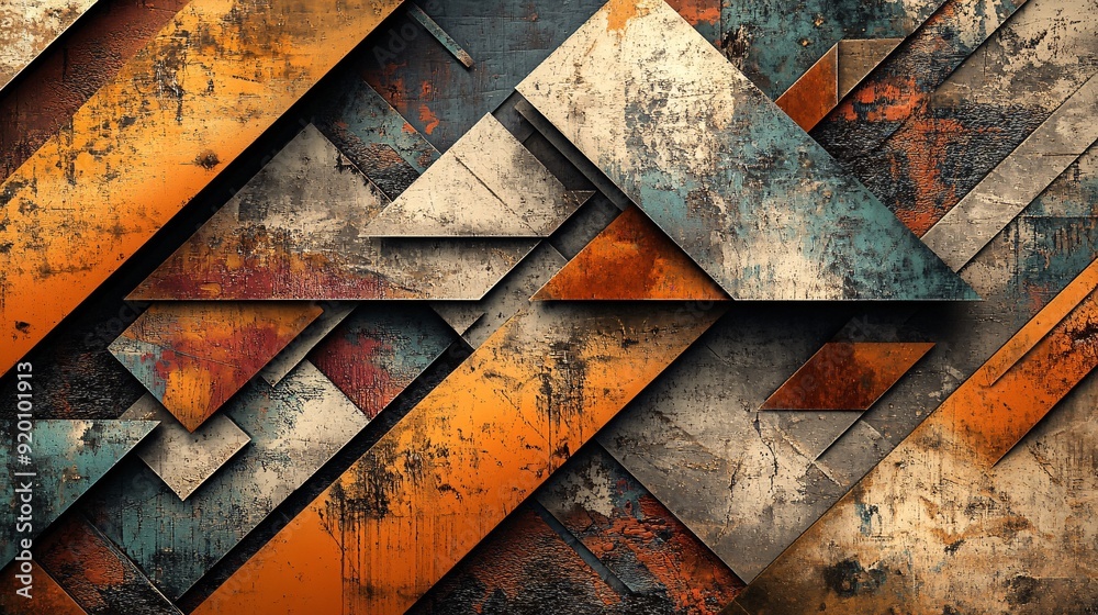 Geometric abstract shapes creating a surreal pattern with varied textures Geometric abstract shapes creating a surreal pattern with varied textures