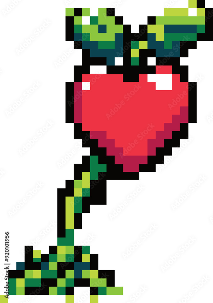 Pixelated Apple with Leaves: A vibrant pixel art illustration of a red apple with green leaves, perfect for game design, digital art, or retro-themed projects. Pixelated Apple with Leaves: A vibrant pixel art illustration of a red apple with green leaves, perfect for game design, digital art, or retro-themed projects.