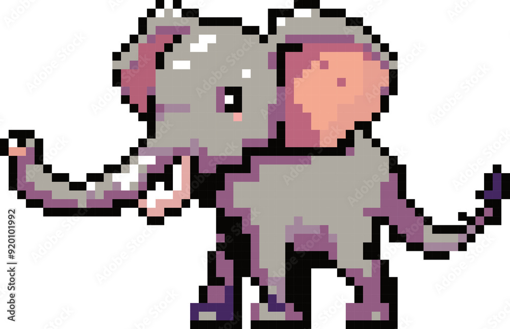 Pixelated Pachyderm: An adorable elephant rendered in charming pixel art. Perfect for retro-themed projects, games, and designs with a nostalgic touch. Pixelated Pachyderm: An adorable elephant rendered in charming pixel art. Perfect for retro-themed projects, games, and designs with a nostalgic touch.