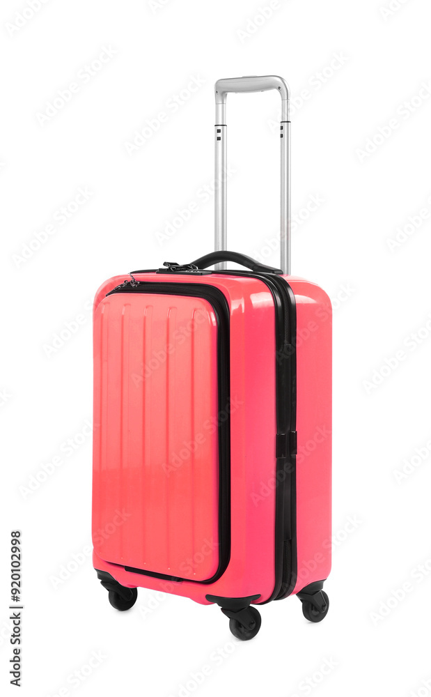 One closed red suitcase isolated on white One closed red suitcase isolated on white