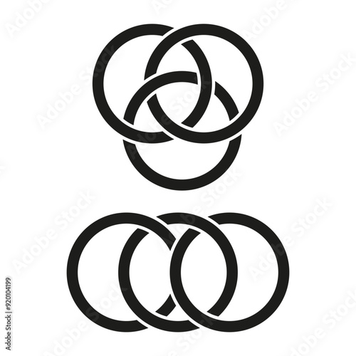 Interlinked rings icon. Geometric ring pattern. Minimalist circle design. Vector illustration.