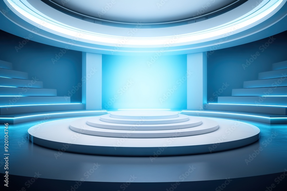 Obraz premium Circular Platform with Neon Blue Lighting.