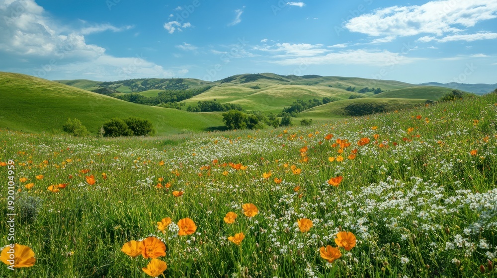 Vibrant Wildflower Meadow in Rolling Hills Vibrant Wildflower Meadow in Rolling Hills