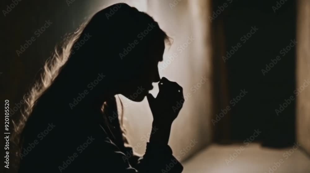 silhouette of a depressed young woman sitting in a dark room, Generative AI silhouette of a depressed young woman sitting in a dark room, Generative AI