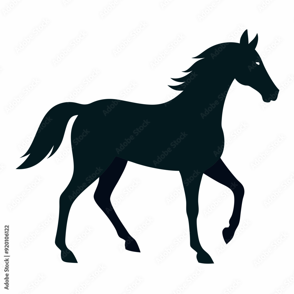 Obraz premium Horse isolated on white, horse vector illustration, animal vector art, horse silhouette, pet vector icon, horses cartoon line art, eps