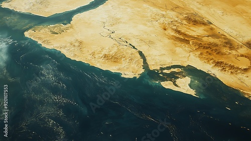 Aerial View of the Suez Canal and the Sinai Peninsula