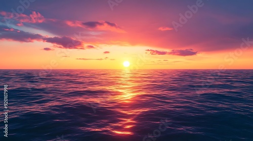 Sunset Over the Ocean - 3D Illustration