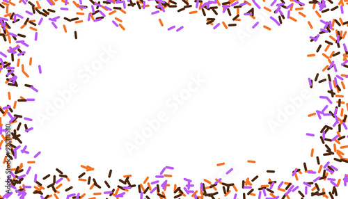 Halloween party theme background, frame, border, colorful confetti sprinkles, purple, orange, black, trick-or-treat, PNG, transparency