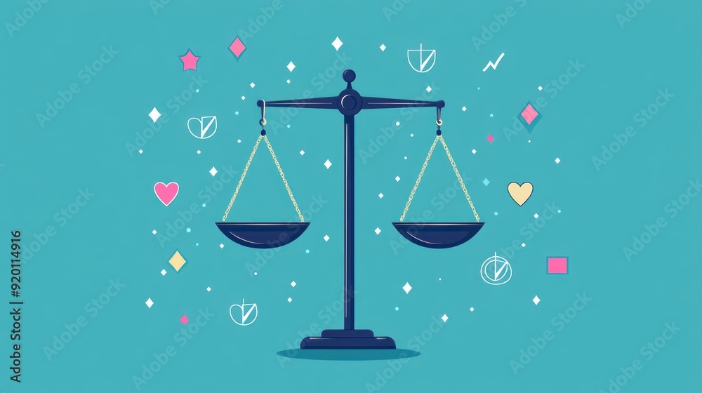 The Scales of Justice: A Vibrant Representation of Equality and Fairness in a Playful, Colorful Design