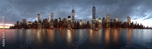 360 degree Manhattan skyscrapers lights, New York City, in the evening. HDRI spherical panorama.