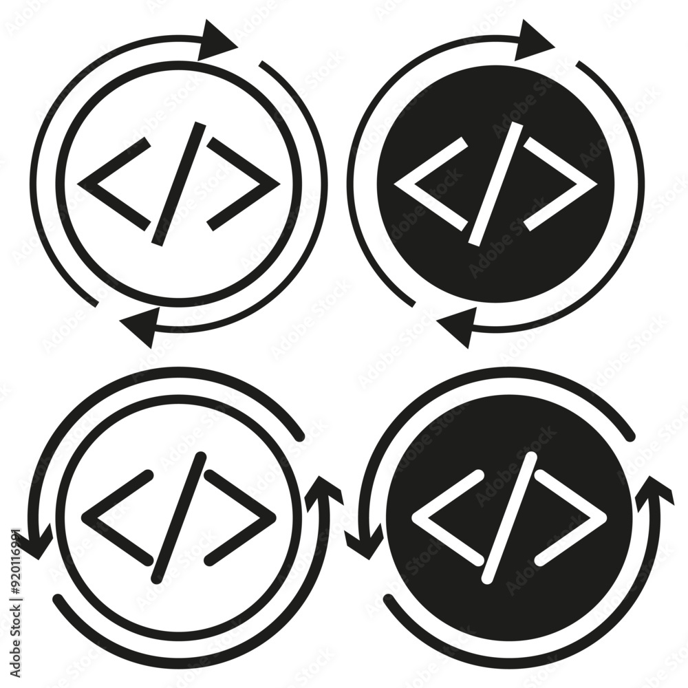 Coding symbol icon. Programming arrows. Vector coding concept. Circular design element. Coding symbol icon. Programming arrows. Vector coding concept. Circular design element.