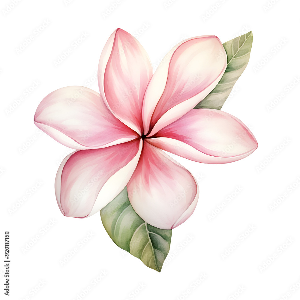 Exquisite Watercolor Painting of Frangipani Tropical Flower Delicate Bloom on Clean White Background Exquisite Watercolor Painting of Frangipani Tropical Flower Delicate Bloom on Clean White Background