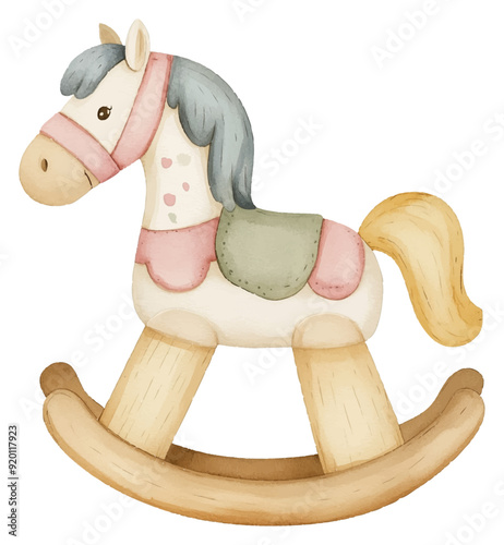 Watercolor retro rocking horse toys Clipart
