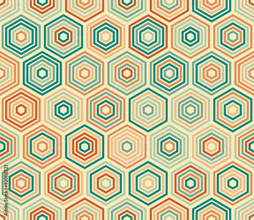 Tileable abstract background. Hexagon stacked mosaic background. Large honeycomb cells. Multiple tones color palette. Seamless pattern. Tileable vector illustration.