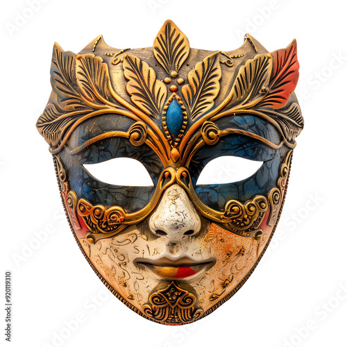 Intricately designed Venetian mask with vibrant colors and ornate patterns, perfect for masquerade themes and artistic decor.