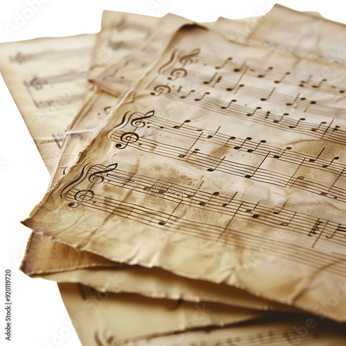 Vintage sheets of music with aged paper and musical notes, capturing the essence of classical compositions and timeless melodies.