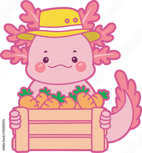 Illustration of cute axolotl activities icon.
Funny pink axolotl in daily routine stickers.