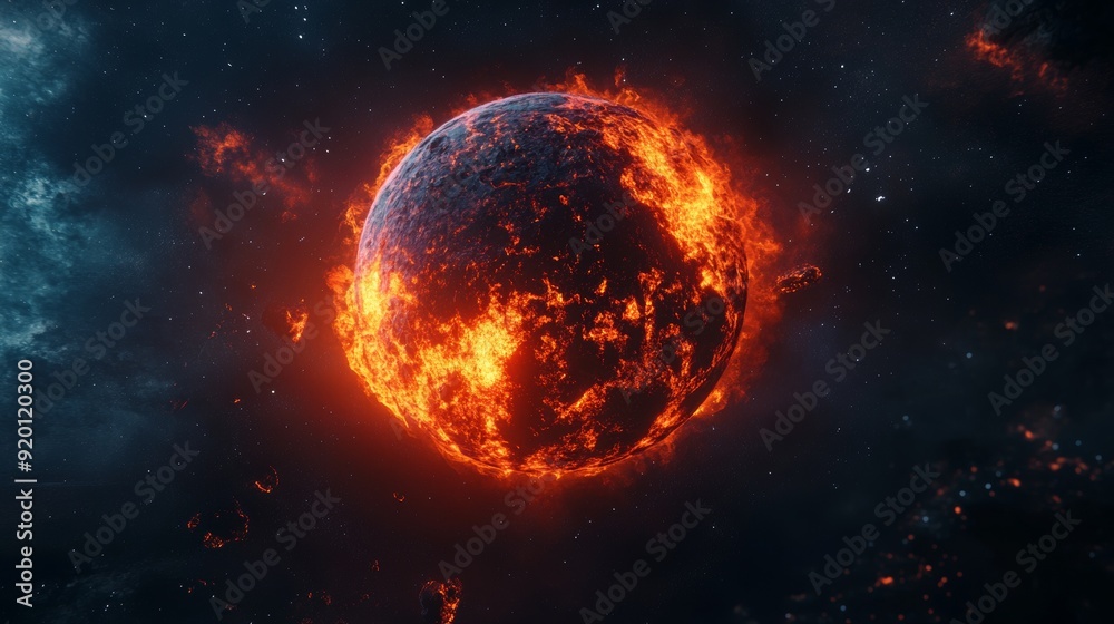 3D illustration of burning planet 3D illustration of burning planet