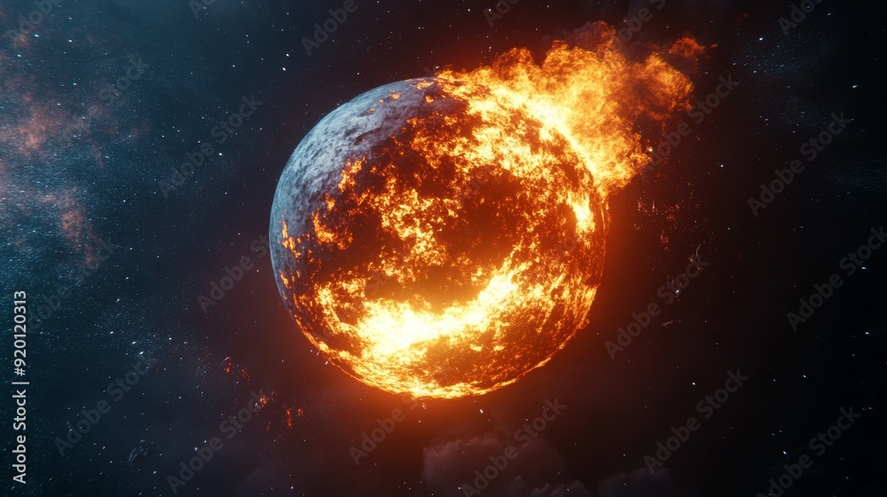 3D illustration of burning planet 3D illustration of burning planet