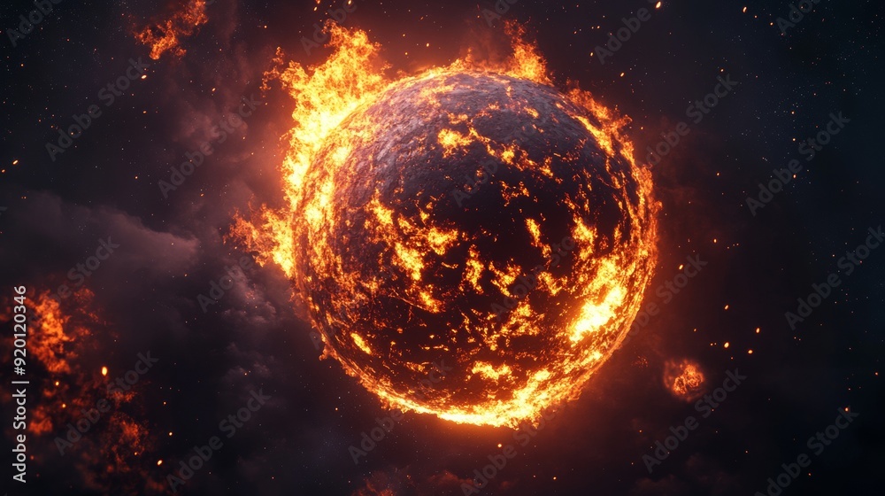 3D illustration of burning planet 3D illustration of burning planet