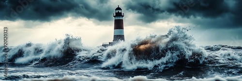 Lighthouse Standing Tall Amidst Stormy Seas - Realistic Photo