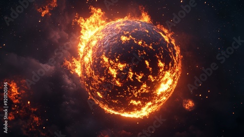 3D illustration of burning planet